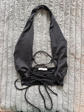 12th Tribe Black Satin Halter Shoulder Bag with Tie Detail